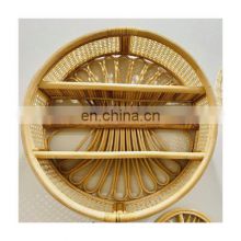 Round Wooden Wicker Rattan Woven Wall Shelf Rack for Living room or Bathroom