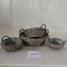Customized Willow Storage Basket Round&Oval Shape Storage Tray With Ears