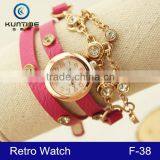 2015 Leather Strap Vintage Bracelet Lady Watch Relojes With Pendant thumbnail-6