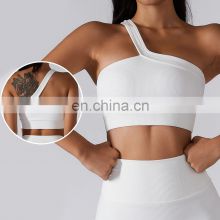 Ribbed One Shoulder Crop Sports Bras Women Factory Supply Backless Yoga Tank Tops