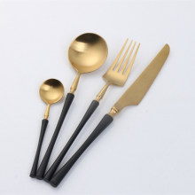 Set of 4 Pieces Matte Black Gold Colored Stainless Steel Tableware Sets Small Waist Delicate Cutlery Knife Spoon Fork Set Dinnerware thumbnail-1