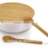 2016 Bamboo Kitchenware eco-friendly Salad Bowl set with bamboo spoon wholesale