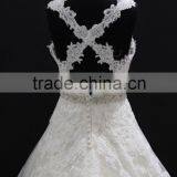 Two Straps Cross Back L.gold/IV Colored A-line 2016 Wedding Dress With Long Train thumbnail-6