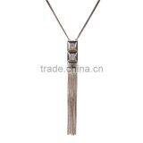 Real 18k Light Gold Plated Fashion 3 Square Design CZ Diamond With Tassels Long Chains Necklaces for Women Girls Jewelry thumbnail-1