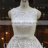 Newest Style Sleeveless Appliqued Sash Patterns Of Lace Tea Length Wedding Dresses thumbnail-4