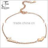 Women's Heart "Love" Charm 316L Stainless Steel Chain Anklet Ankle Bracelet Foot Chain Rose Gold