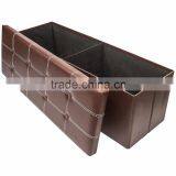 Faux Leather Folding Ottoman Storage Shoe Bench Armless, Chocolate 43.3"x15"x15" thumbnail-2