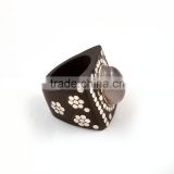 Handmade Ebony Wood Ring With 925 Sterling Silver With Rose Quartz Stone