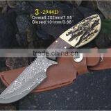 Custom Handmade Forged Blade Damascus Hunting Knife/Brass Guard and Bolster, Fiber & Brass Spacer Horn thumbnail-4