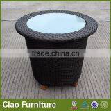 Modern Round Coffee Table / Rattan Table With Glass Insert Top thumbnail-1