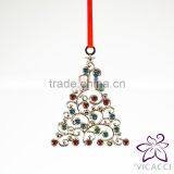 14K White Gold Plated Metal Xmas Tree Ornament With Crystals From Swarovski thumbnail-2