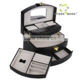 Black Pu Leather Jewelry Box Jewelry Case Jewelry Storage Organizer With Lock And Mirror thumbnail-2