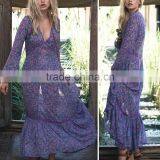 New Style Long Sleeve Chiffon Flirty V Neck Frock Design Maxi Dress Sexy Necked Women Picture HSd5175 thumbnail-1