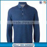 High Quality Blue Cotton Denim Style Long Sleeve Polo Shirt for Men thumbnail-1