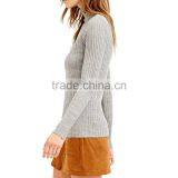 Women High-necked Grey Slim Fit Rib Knit Roll Neck Long Sleeve Knitted Sweater thumbnail-2