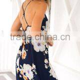2016 Summer New Euro Style Flower Printed Sleeveless Condole Belt Dress /gallus Dress /sexy Chiffon Casual Dress for Ladies thumbnail-3