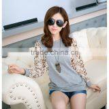 Korean Style Slim Round Neck Long Batwing Sleeve Women Lace Stitching Plus Size Blank T-shirt thumbnail-6