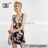 2017 HOT Sale Deep V-neck Sexy Ladies Short Floral Print Jumpsuit thumbnail-1