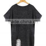 Women's Hollowed-out Short Sleeve Washed Vintage 100% Cotton t Shirt With Rivets thumbnail-2