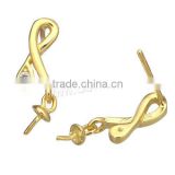 Gold color Sterling Silver Earring Drop Component 925 Sterling Silver real gold plated plating micro pave cubic zirconia 1114798