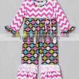 Newborn Chevron Ruffle Baby Boutique Wholesale Romper thumbnail-1