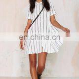 2015 MG Simple White With Black Stripe Print Front Button Closure Lady Top for a Swing Skirt Silhouette thumbnail-5