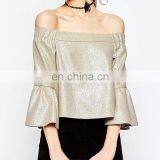 Ruffled Sleeves off Shoulder Style Latest Fashion Blouse Design for Lady thumbnail-1
