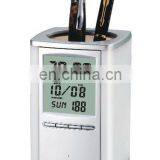 Promotional Silver Pen Holder With Alarm Clock