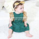 Ins 2019 SUMMER Fly Sleeved Sequins Baby Bodysuits Kids Backless Cotton Rompers Jumpsuits Red & Green thumbnail-4