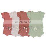Solid Color Summer Pajamas Suits Short Sleeve Baby Pajamas Set thumbnail-6