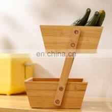 Durable Bamboo Countertop Basket Bowl Holder Wooden Cabinet Corner Rack for Plate 2-Tier Kitchen Shelf Storage thumbnail-4