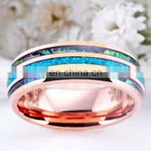 Fashion 8mm Rose Gold Tungsten Wedding Men Stainless Steel Rings Inlay Abalone Shell Blue Opal Rings Men Wedding Band Jewelry thumbnail-3