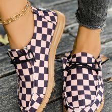 Coffee Sleek Snake Skin Print Lace-up Detail Comfort Loafer Shoes Fiery Red PU Leather Color Block Detail Lace Up Sneakers Wholesale Women Shoes thumbnail-3