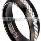 Exwork Price Tungsten Wedding Ring Black Plating and Carbon Fiber Inlay thumbnail-1