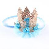 Hot-sales Kids Large Gold Lace Crown Headband Baby Hair Accessory Crown Baby Gold Flower Hair Band Wh-1836 thumbnail-2