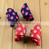 Navy/Hot Pink Dot and Red/yellow Dot Hair Bow Rhinestone Centre Decorate thumbnail-1