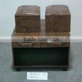 Vintage crocodile leather coffee table with two stools