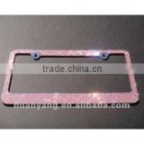 Chrome Metal Car License Plate Frame with Triple Row Pink Crystals