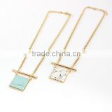 Fashion Design Square Turquoise Stone Wide Long Chain Necklace Choker For Unisex