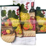 3 Pcs Silk Screen Print Cotton Kitchen Towel Set Oven Mitten Set thumbnail-4