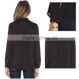 Womens Classic Long Sleeve Ruffled Shoulder Solid Chiffon Blouse thumbnail-5