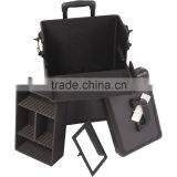 Black Texture Professional Aluminum Rolling Cosmetic Case Makeup 4-Wheel Trolley thumbnail-3