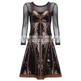 2015 High Quality Round Neck Long Sleeve Knee Length Celebrated Dress With Mesh thumbnail-1
