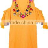 Boho Cold-shoulder Flora Embroidered Crinkled Cotton Mini Dress Mexican Western Dresses Names HSd5199 thumbnail-5