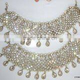 CRYSTAL GOLD TONE BRIDAL HEAVY ANKLET PAIR thumbnail-1