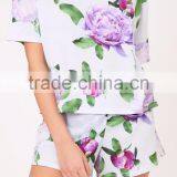 Custom Print Women Floral Print Grey Full Printing Flowers Ladies Pyjama Set Digital Printed Pajama Set thumbnail-6