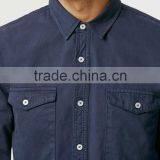 New Model Navy Blue Double Pocket Twill Long Sleeve Casual Shirt thumbnail-2