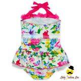 Kids Halter Floral Printed Little Girl Modeling Flower One Piece Swimwear Dress Clothes thumbnail-1