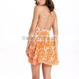 Slip Dress Backless Printed Leaf Pattern New Ladies Fashion Dress Design 2017 Girls Dress thumbnail-4