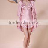 Ms Summer Sexy Female Emulation Silk Pajamas, Silk Nightgown Embroidered Condole Shorts Long-sleeved Gown Three Suits thumbnail-4